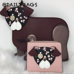 KATE SPADE DOG CROSSBODY PUP FLOWER BROWN WALLET